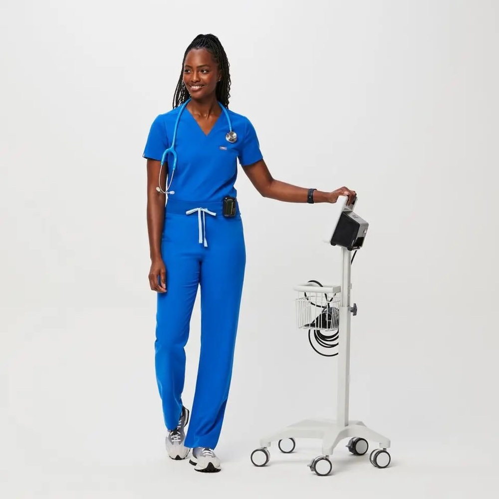 Figs Royal Blue Livingston scrub pants + Catarina scrub top